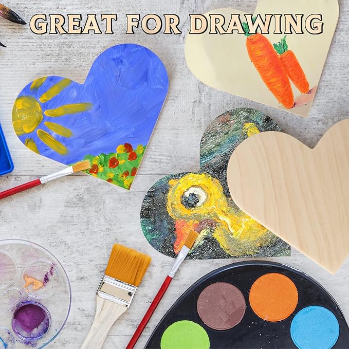 12 Pieces Unfinished Wood Coasters, GOH DODD 4.5 Inch Wooden Slices Blanks Bulk Set with Foot Pads for DIY Crafts Laser Engraving Wood Burning Staining Painting Decoupage Valentine's Day, Heart