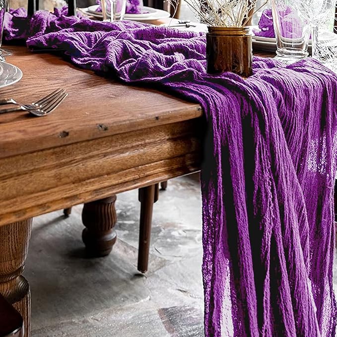 Cheesecloth Table Runner Light Purple Gauze Table Runner 36x120 Inch Wedding Runner for Reception Lilac Gauze Cheesecloth for Party Decorations Vintage Sheer Crinkle Table Overlay for Bridal Shower