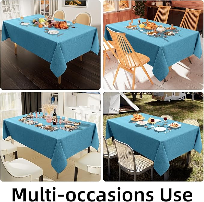 Smiry Rectangle Faux Linen Table Cloth, Waterproof Burlap Fabric Tablecloth, Washable Decorative Farmhouse Table Covers for Kitchen, Dining, Parties, 60x120, Teal