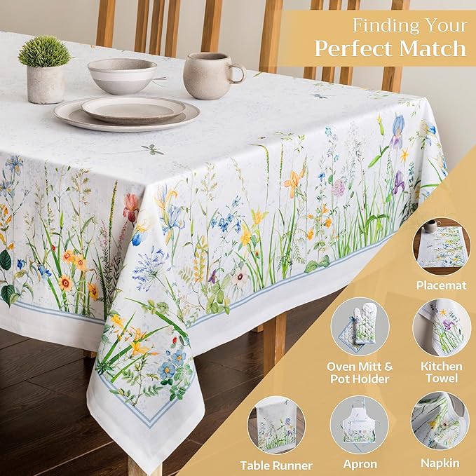 Maison d' Hermine Table Cloth Rectangle Table 100% Cotton 60 x 120 Inches Tablecloth Reusable Decorative for Dining Room Farmhouse Home Valentines Day Decorations Spring Summer - Fleurs De Mai