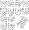 Crystal Metal Napkin Rings Set, Elegant Wedding/Party Table Decor, Shiny Holiday Dinner Accessories Bulk, Bridal Shower Gift, Anniversary, Christmas, Home Decor Essentials (Silver, 12-Pcs)