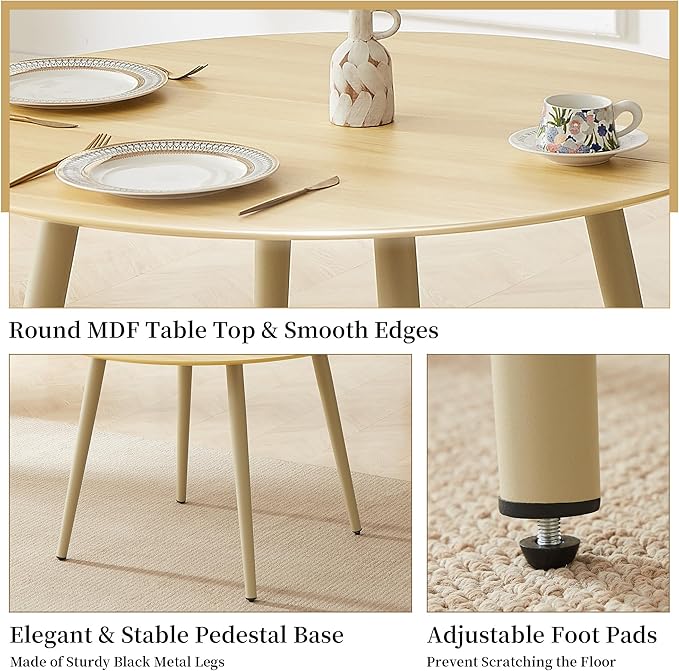 43.3 Inch Round Dining Table Set for 4, Modern Small Kitchen Coffee Set for Dining Room Kitchen Apartment (Cream Table + 4 Grey Shell Chairs)
