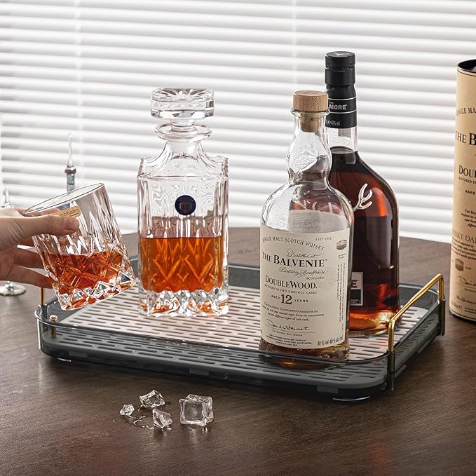 Seoneiro Whiskey Tray, Glass Cup Rack, Mug Holder, Coffee Cup Organizer, Bathroom Countertop with Drain Board Wine Glass Decorative Organizer, Food Tray, Kitchen Spice Rack