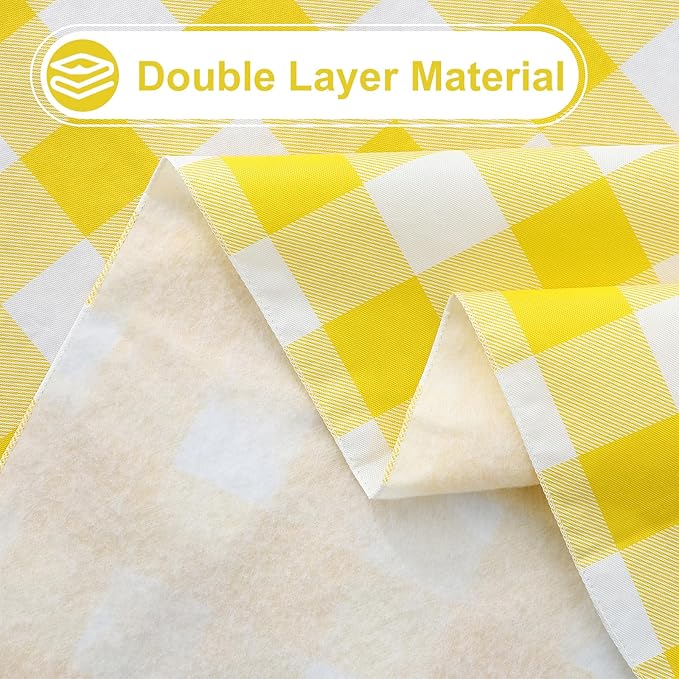 misaya Rectangle Waterproof Vinyl Table Cloth, Buffalo Flannel Backed Tablecloth, Wipeable Plastic Table Cover for Dinner, Kitchen, Outdoor (54" x 78", Yellow and White)