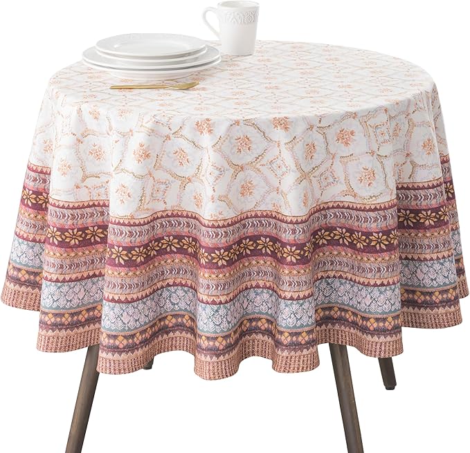 Maison d' Hermine Table Cloth Round Table 100% Cotton 63 Inches Fall Tablecloth Reusable Everyday Use for Thanksgiving Christmas Decorations Dining Farmhouse Party (Fair Isle)
