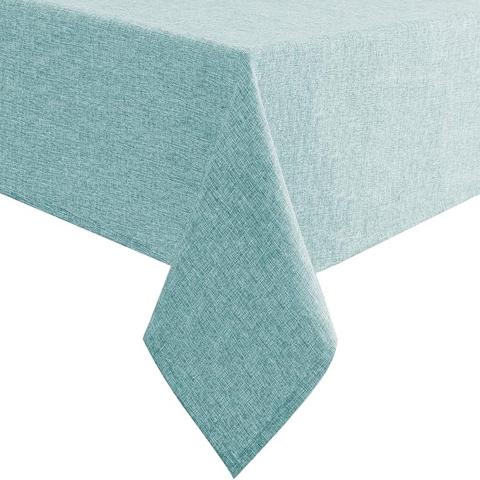 Hiasan Faux Linen Square Tablecloth - Wrinkle and Stain Resistant Washable Table Cloth for Kitchen Dining Room Holiday Table Cover for Party Dinner, Aqua, 60 x 60 Inch