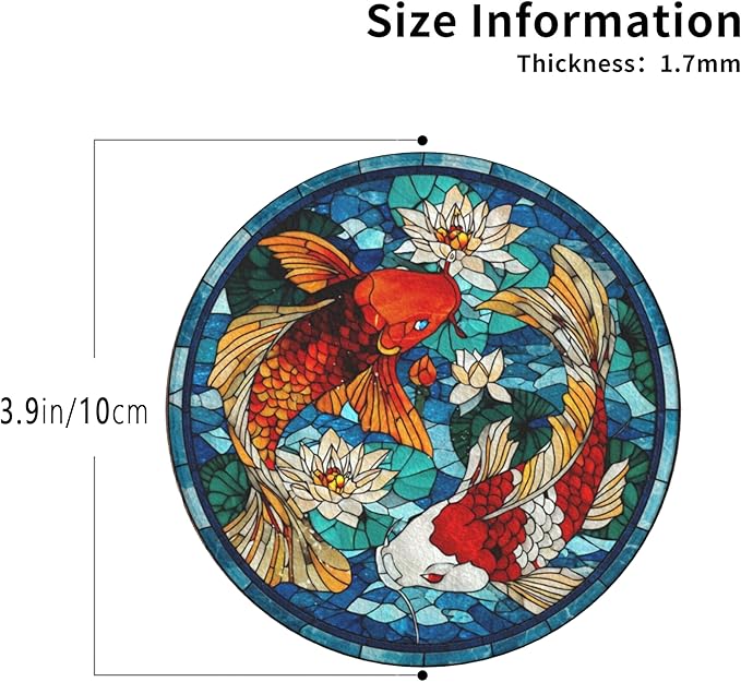 Fish Coasters Leather Round Drink Coasters 6 Pcs Set with Holderor for Cup Drink Coffee Table Bar Home Decor