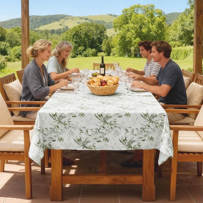 H.VERSAILTEX Linen Table Cloths Floral Printed Tablecloth Spill-Proof Waterproof Table Cover for Dining Buffet Feature Soft and Thick Fabric Wrinkle Free, 60 x 84 Inch, Vintage Botanical - Green