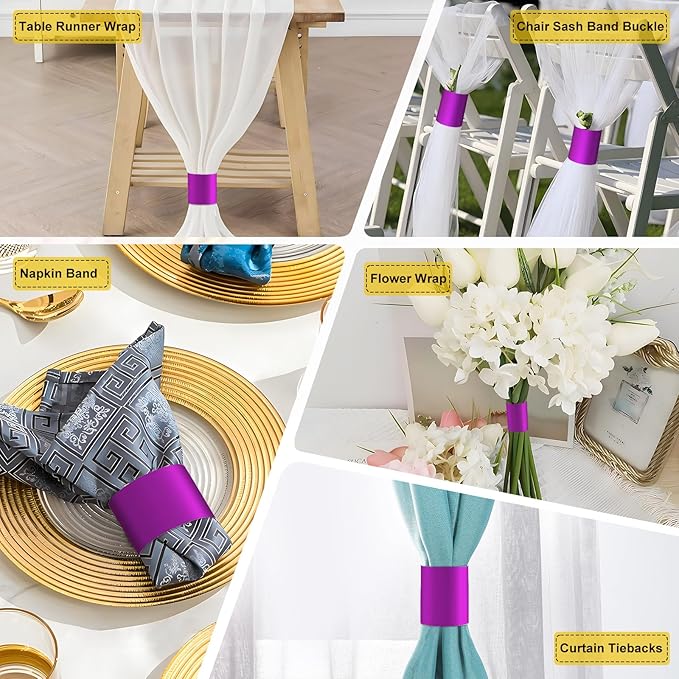 Christmas Napkin Rings Set of 200, 2 Colors in 1, Reusable Adjustable Napkin Bands for Holiday Parties, Wedding, Thanksgiving Table Decor, Waterproof Tear-Proof (Purple) Great Gift Idea
