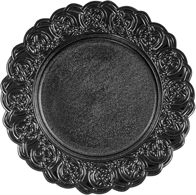 100 Pcs Antique Charger Plates Bulk, 13in Reusable Serving Plates Embossed Rim Plastic Party Dinner Plate Chargers Round Decorative Server Plate for Wedding Party Event Tableware