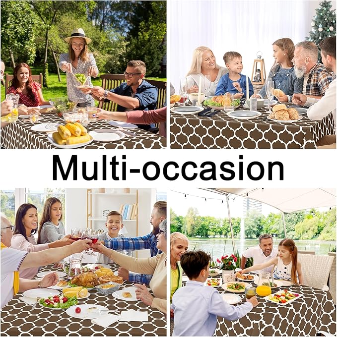 Smiry Rectangle Tablecloth, Waterproof Vinyl Tablecloths with Flannel Backing for Rectangle Tables, Wipeable Spillproof Plastic Tablecloth for Dining, Camping, Indoor and Outdoor (60"x84", Brown)