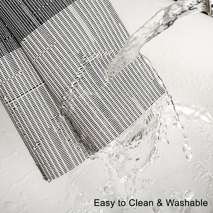 Placemats Set of 6, Vinyl Woven Place Mats Indoor Set of 6 Washable Wipeable PVC Table Mats Heat-Resistant Non Slip Plastic Placemat for Kitchen Dining Outdoor Table (Beige Black, Set of 6)