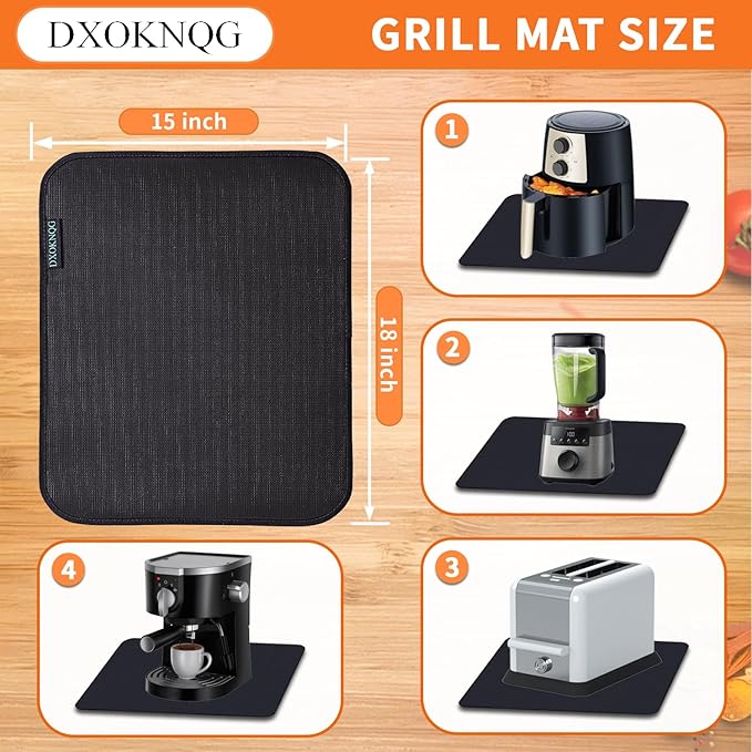 Heat Resistant Appliance Mat, Black, Non-Slip Kitchen Counter Protector, Large Size for Coffee Maker, Blender, Air Fryer (1, 15 * 18)