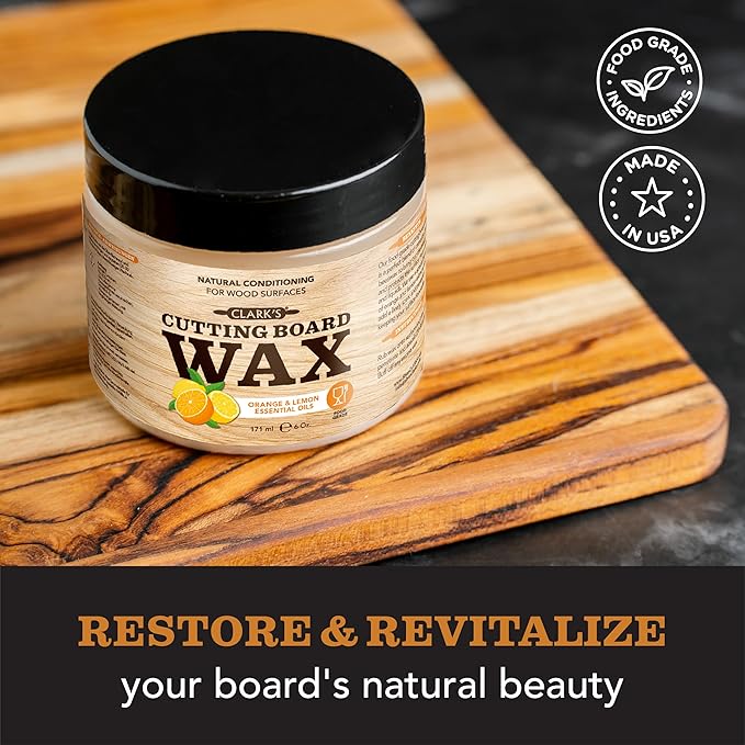 CLARK'S Cutting Board Oil And Wax Kit - Restore The Beauty Of Your Wood - 3-Step Care Solution - Clean Your Wood In All Natural Chemical Free Way - Prevents Cracking Or Warping - Food Safe