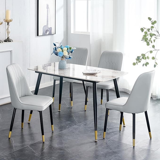 Small Dining Table Set for 4, Dining Room Table Set for 4, Sintered Stone Kitchen Table Top and Modern Chairs Set of 4 for Kitchen Dining Room, Small Space