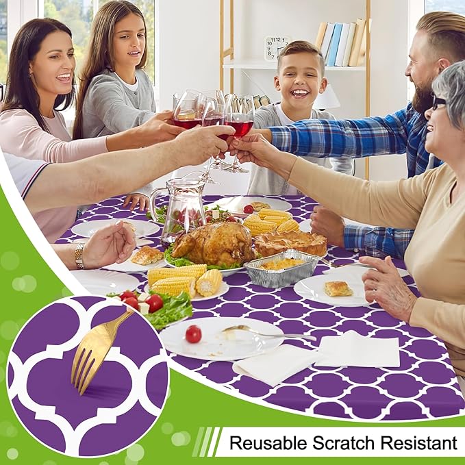 Smiry Rectangle Table Cloth, Waterproof Vinyl Tablecloth with Flannel Backing for Rectangle Tables, Wipeable Spillproof Plastic Tablecloths for Dining, Camping, Indoor and Outdoor (52"x70", Purple)