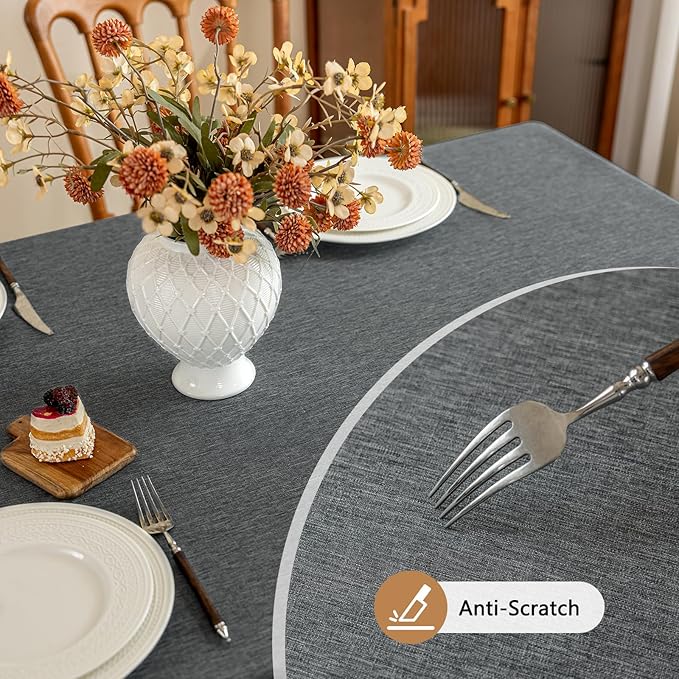 Faux Linen Fabric Rectangle Grey Table Cloth 55 x 70 Inch Textured Stain Resistant & Washable Gray Rectangular Tablecloth Reusable for Dining Kitchen Party