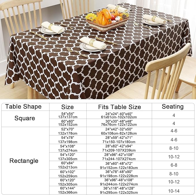 Smiry Rectangle Table Cloth Cover, Waterproof Vinyl Tablecloth with Flannel Backing for Rectangle Tables, Wipeable Spillproof Plastic Tablecloths for Dining, Camping and Indoor (60"x120", Coffee)