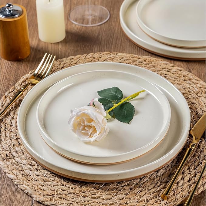 AmorArc Ceramic Dinnerware Set for 8 | Speckled Stoneware Plates and Bowls with Rustic Terracotta Underside| Scratch Resistant,Dishwasher & Microwave Safe Dishes Sets- 24pcs