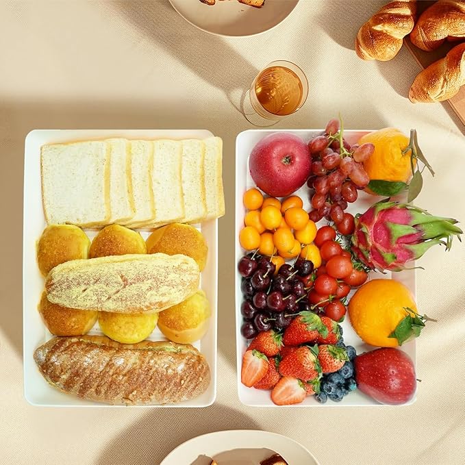 Serving Tray Platter, 4 Pack Food Tray for Veggie Fruit Snack Dessert Cookie Cheese, Food Trays for Party Supplies Display, Plastic Platters for Serving Food, Large White Trays, BPA Free