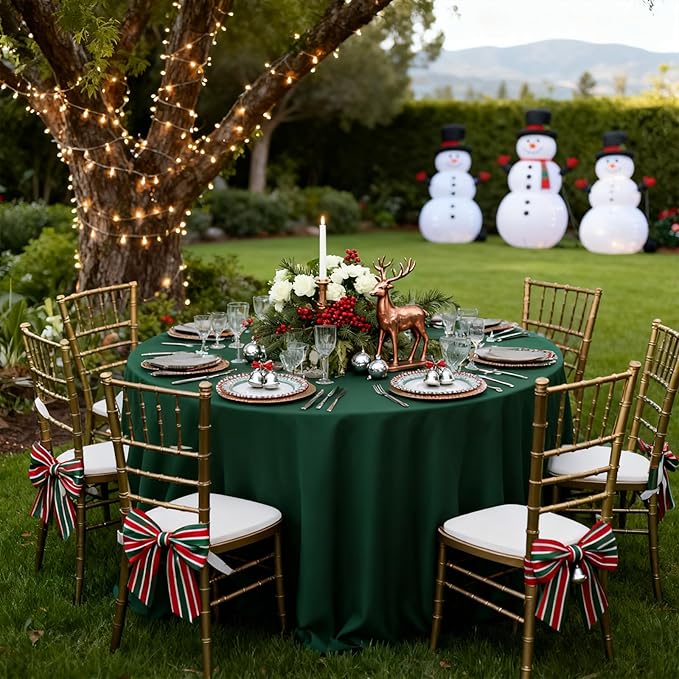 8 Pack Dark Green Round Tablecloth 90 Inch Stain and Wrinkle Resistant Round Hunter Green Table Cloth Reusable and Washable Polyester Fabric for Buffet Wedding Party and Banquet