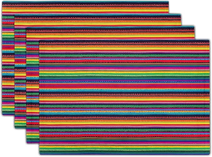 Mexican Placemats Set of 4 - Colorful Stripes Place Mats 12x18 Fiesta Tablemats Table Mats for Party Kitchen Dining
