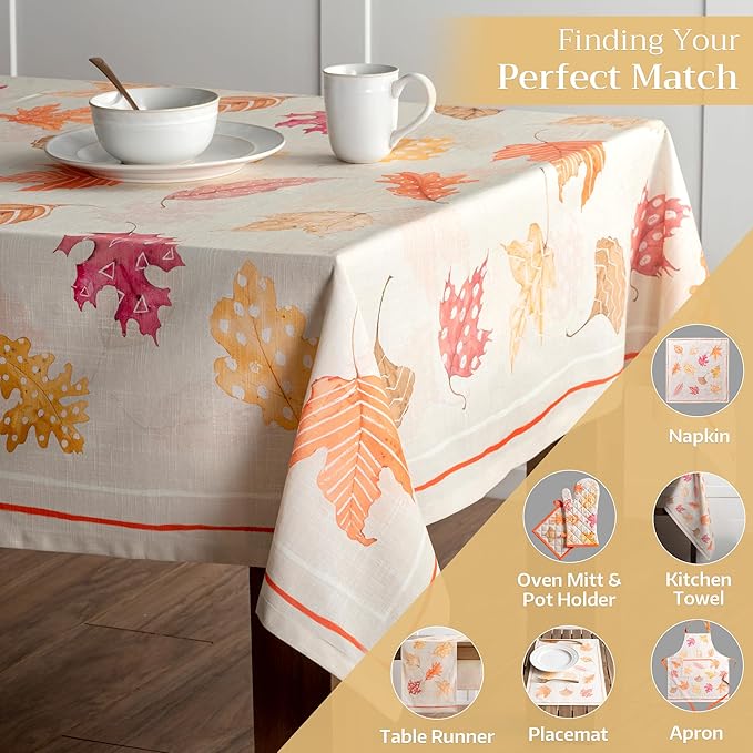 Maison d' Hermine Table Cloth Rectangle Table 100% Cotton 70 x 108 Inches Fall Tablecloth Reusable Everyday Use for Thanksgiving Christmas Decorations Dining Farmhouse Party (Colours of Autumn)