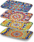 vancasso Serving Platters Set of 4, 12" x 7.4" Inch Rectangular Trays - Large Serving Dishes for Entertaining Food, Bohemian Ceramic Serving Trays for Party, Microwave & Dishwasher Safe, Vintage