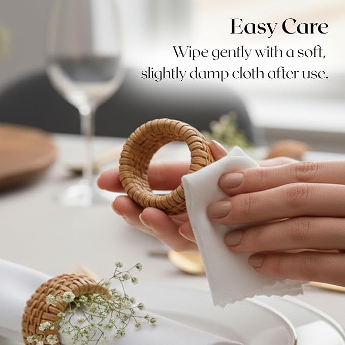 ALPHA Living HOME Natural Rattan Napkin Rings Set of 12 - Handcrafted Cane Serviette Holders for Table Decor, Weddings, Parties, Dinners, Rustic Boho Style Napkin Rings Set (Brown)