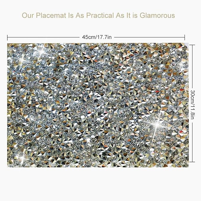 Silver Diamond Rhinestone Encrusted Square Placemats - Set of 2