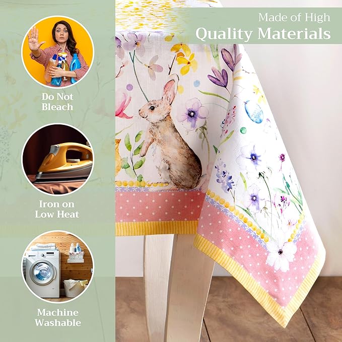 Maison d' Hermine Table Cloth Rectangle Table 100% Cotton 70 x 120 Inches Tablecloth Reusable Decorative for Dining Room Farmhouse Home Valentines Day Decorations Spring Summer - Easter Zest