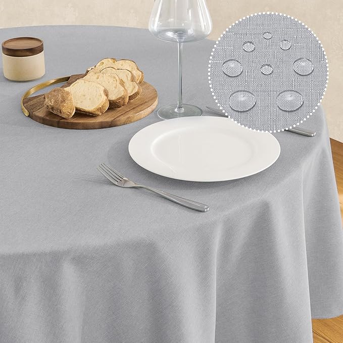 Tablecloth Linen Textured Waterproof & Stain Resistant Table Cloth Wrinkle Free Decorative Fabric Farmhouse Table Cover for Dining/Party/Buffet/Wedding, 60 x 60 Inch, Light Grey