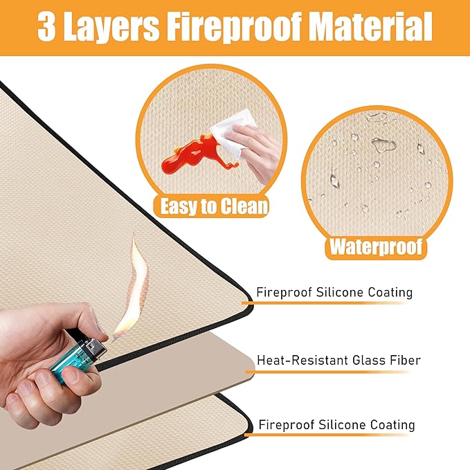 Khaki 25x19.5 Inchs Heat Resistant Mat for Outdoor Grill Table,Fireproof Under Blackstone Griddle BBQ Mat,Air Fryer Mat,Indoor Fireplace Mat, Protect Your Table and Grill Table（0.04in Thickness）
