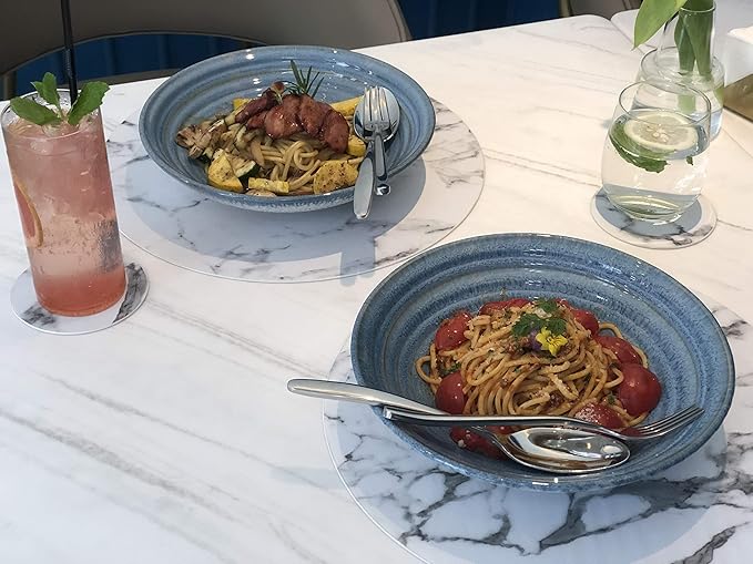 Marble Round Placemats and Coasters, Faux Leather Waterproof Table Mats, Easy to Wipe Off for Kitchen Dining Round Table