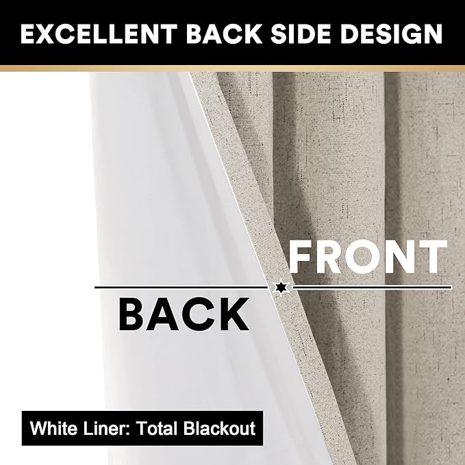 PrinceDeco Linen Blackout Curtains 108 Inches Long Faux Linen Blackout Curtains for Bedroom Extra Wide Curtains for Sliding Glass Doors Extra Wide Patio Door Curtains,W100 X L108 Inch,Cobblestone