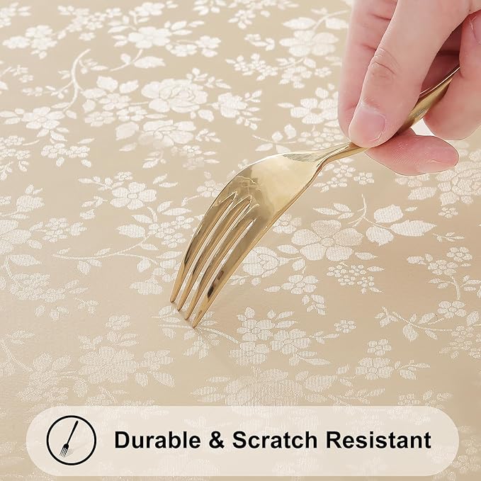Smiry Square Table Cloth, Waterproof Heavy Duty Vinyl Tablecloths, Wipeable Washable Table Cover for Kitchen and Dining Room (Beige, 70" x 70")