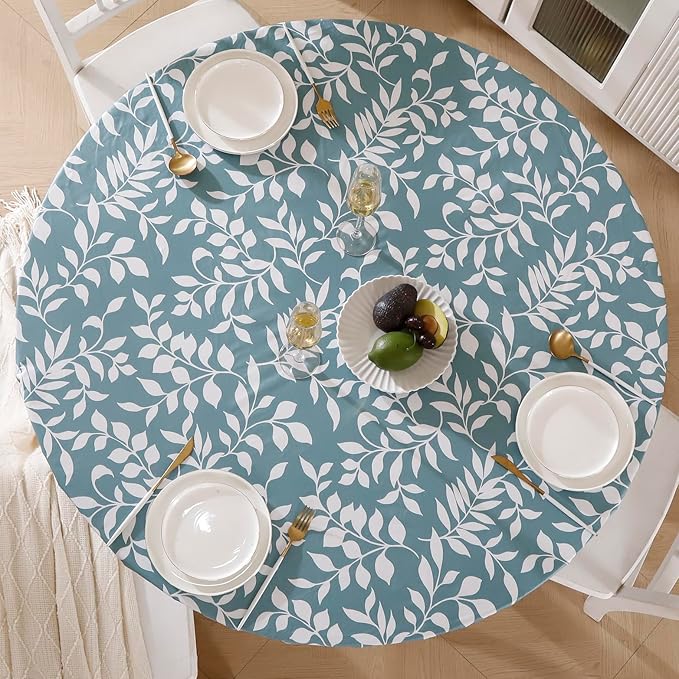 Walrus Round Vinyl Fitted Tablecloth with Flannel Backing Elastic Edge Design Table Cover Waterproof Oil-Proof PVC Table Cloth Stain-Resistant Best for 32"-36" Round