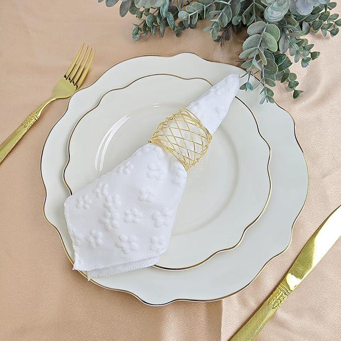 Gold Napkin Rings, Thanksgiving Christmas Napkin Rings Set of 12, Nickel-Plated Steel Table Decor for Festival Party - Mesh Shape