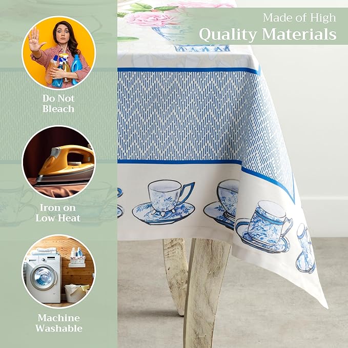 Maison d' Hermine Table Cloth Rectangle Table 100% Cotton 70 x 120 Inches Tablecloth Reusable Decorative for Dining Room Farmhouse Home Valentines Day Decorations Spring Summer - Canton
