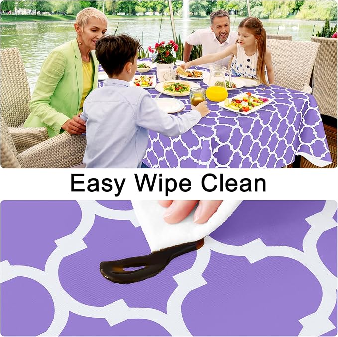 Smiry Rectangle Table Cloth, Waterproof Vinyl Tablecloth with Flannel Backing for Rectangle Tables, Wipeable Spillproof Plastic Tablecloths for Dining, Camping and Indoor (60"x120", Lavender)