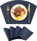 Homaxy Round Table Placemats Set of 4, Washable Wedge Shaped Faux Leather Table Mats, Wipeable Kitchen Dinner Place Mats for Indoor Outdoor, Navy Blue