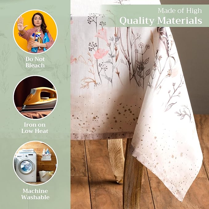 Maison d' Hermine Table Cloth Rectangle Table 100% Cotton 60 x 120 Inches Tablecloth Reusable Decorative for Dining Room Farmhouse Home Valentines Day Decorations Spring Summer- Meadow Florals - Brown