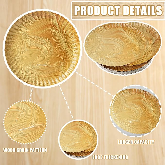 50 Pcs Wood Grain Paper Plates, 7 Inch Wood Paper Plates Disposable Rustic Party Plate for Woodland Baby Shower, Camp Fire, Camping, Lumberjack Birthday Party Supplies