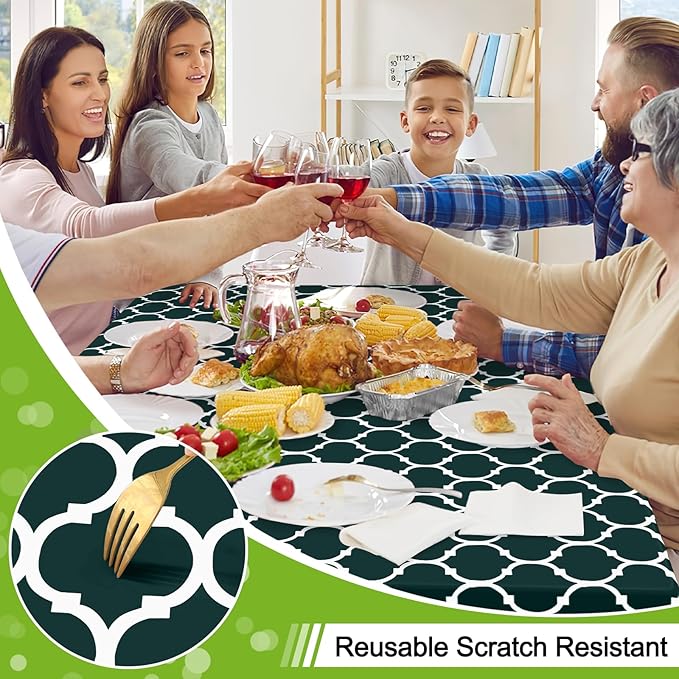 Smiry Rectangle Tablecloth, Waterproof Vinyl Tablecloths with Flannel Backing for Rectangle Tables, Wipeable Spillproof Plastic Tablecloth for Dining, Indoor and Outdoor (60"x84", Hunter Green)