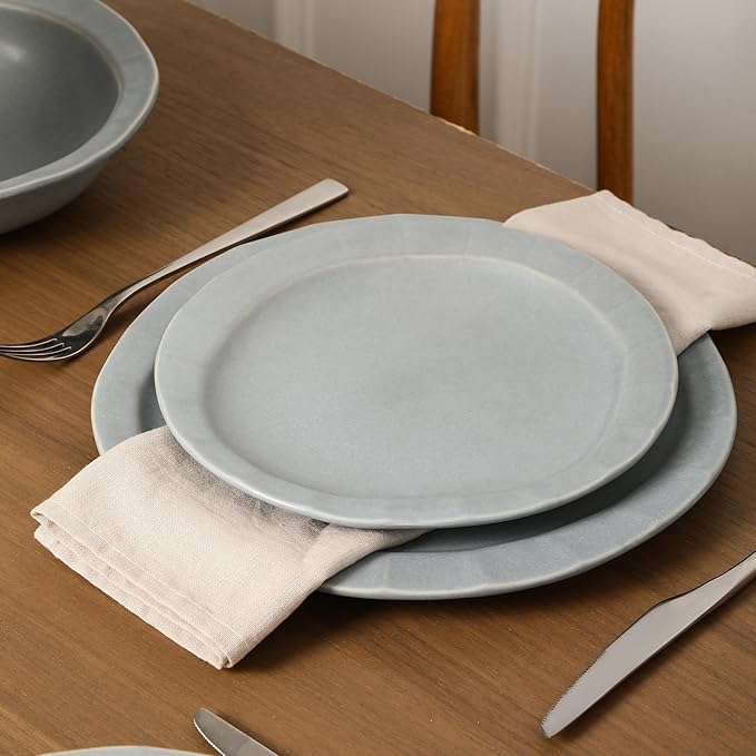 Stone Lain Oasis 4-Piece Salad Plate Set Stoneware, Grey Blue
