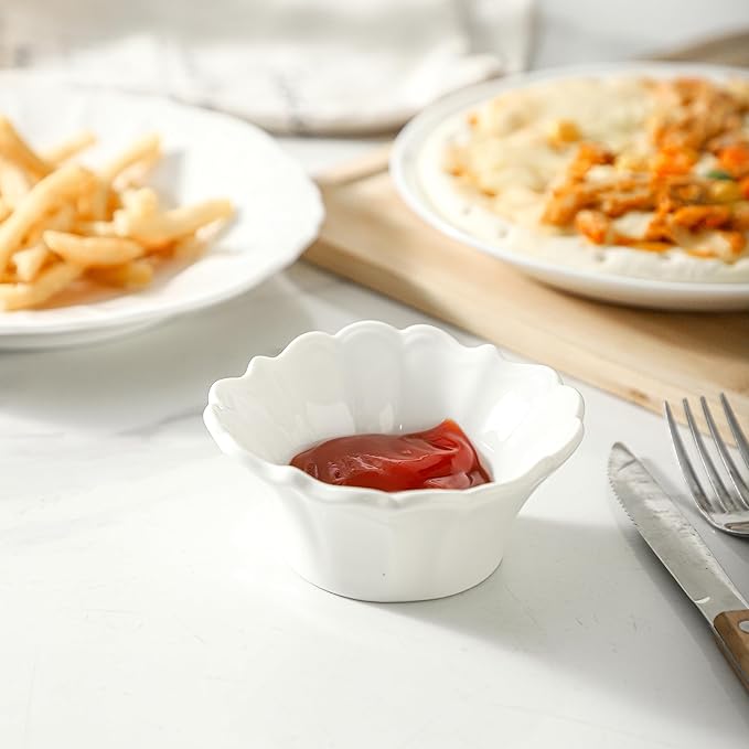 UIBFCWN 3.3oz White Dipping Bowl Set of 16, 3.7inch Ceramic Soy Sauce Dishes, Small Pinch Bowls for Condiment Sushi Olive Oil Ketchup, Dipping Sauce Cups/Bowls/Dishes for Kitchen