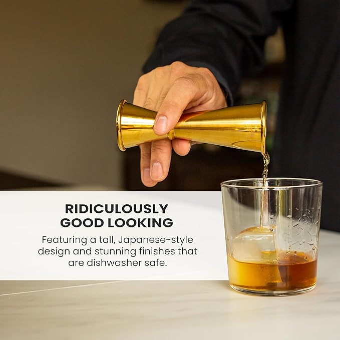 A Bar Above Premium Japanese Jigger, with 8 Measurements Inside, Professional and Heavy-Duty, 304 Stainless Steel Cocktail Double Jigger, for Bartending, 2-Pack, Gold
