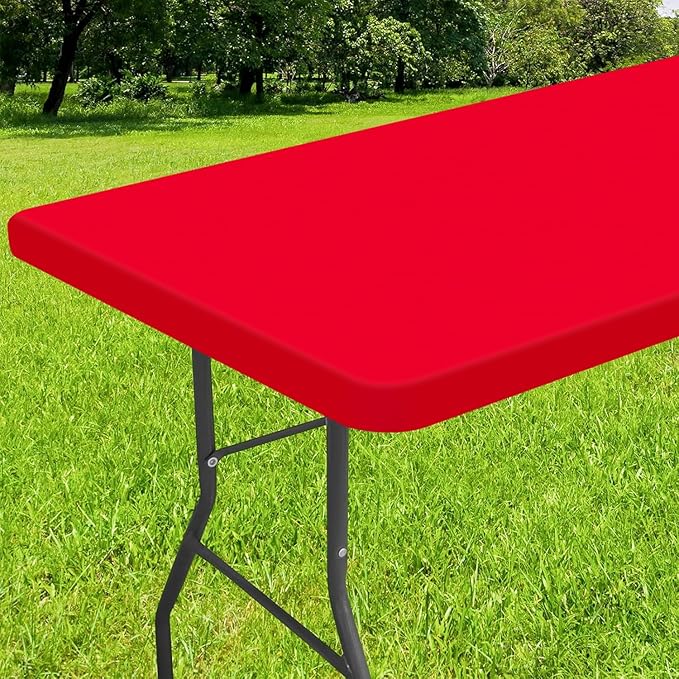 Smiry Rectangle Tablecloth, Elastic Fitted Flannel Backed Vinyl Tablecloths for 5ft Folding Tables, Waterproof Wipeable Table Covers for Indoor, Outdoor, Picnic and Camping (Red, 36"x60")