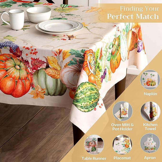 Maison d' Hermine Table Cloth Square Table 100% Cotton 60 x 60 Inches Fall Tablecloth Reusable Everyday Use for Thanksgiving Christmas Decorations Dining Farmhouse Party (Lumina)