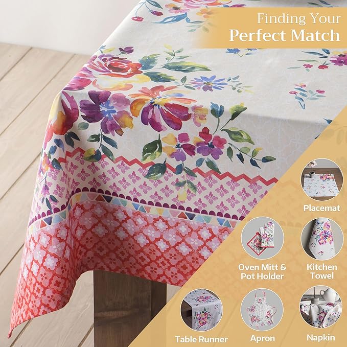 Maison d' Hermine Table Cloth Rectangle Table 100% Cotton 60 x 120 Inches Tablecloth Reusable Decorative for Dining Room Farmhouse Home Valentines Day Decorations Spring Summer - Rose Garden